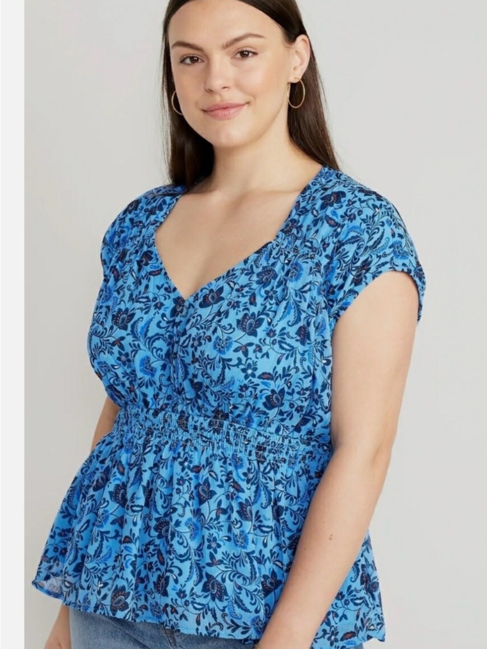 Old Navy Blue Floral-Trim Top